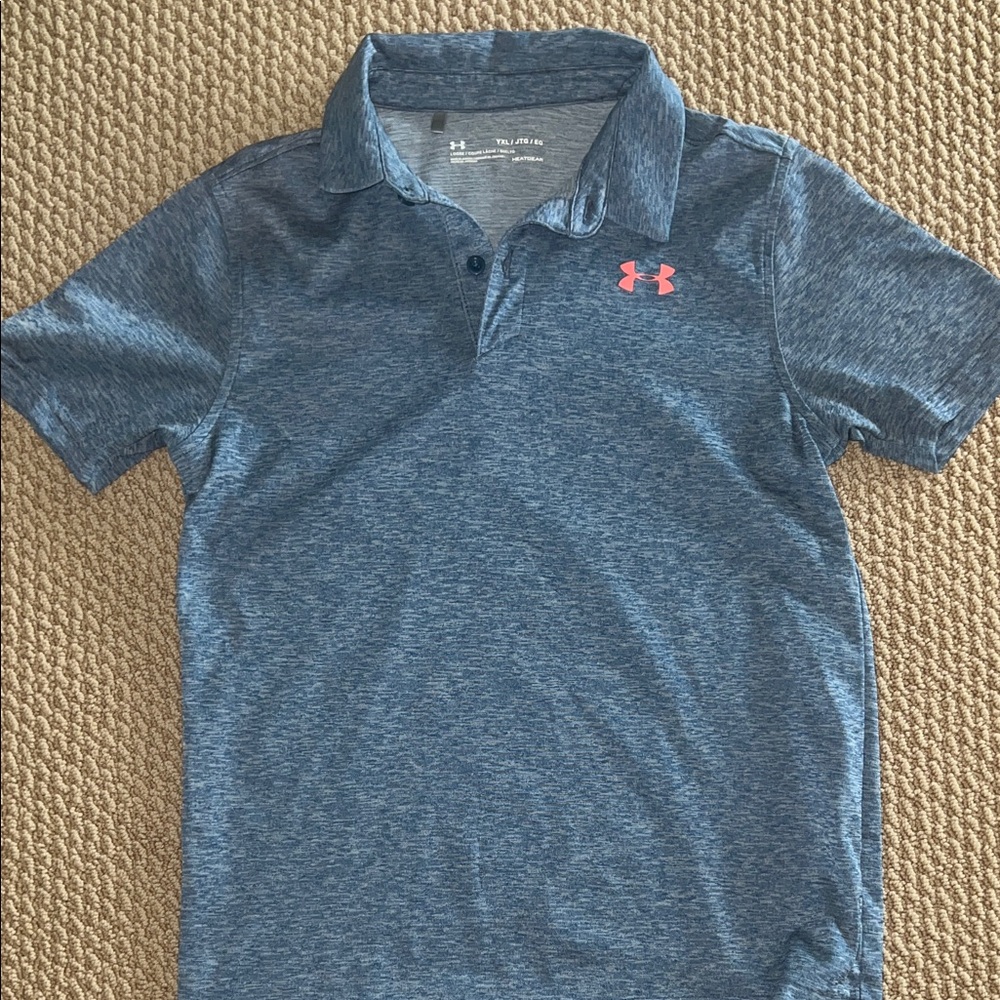 Under Armour Heathered Blue Polo with Pink Logo
